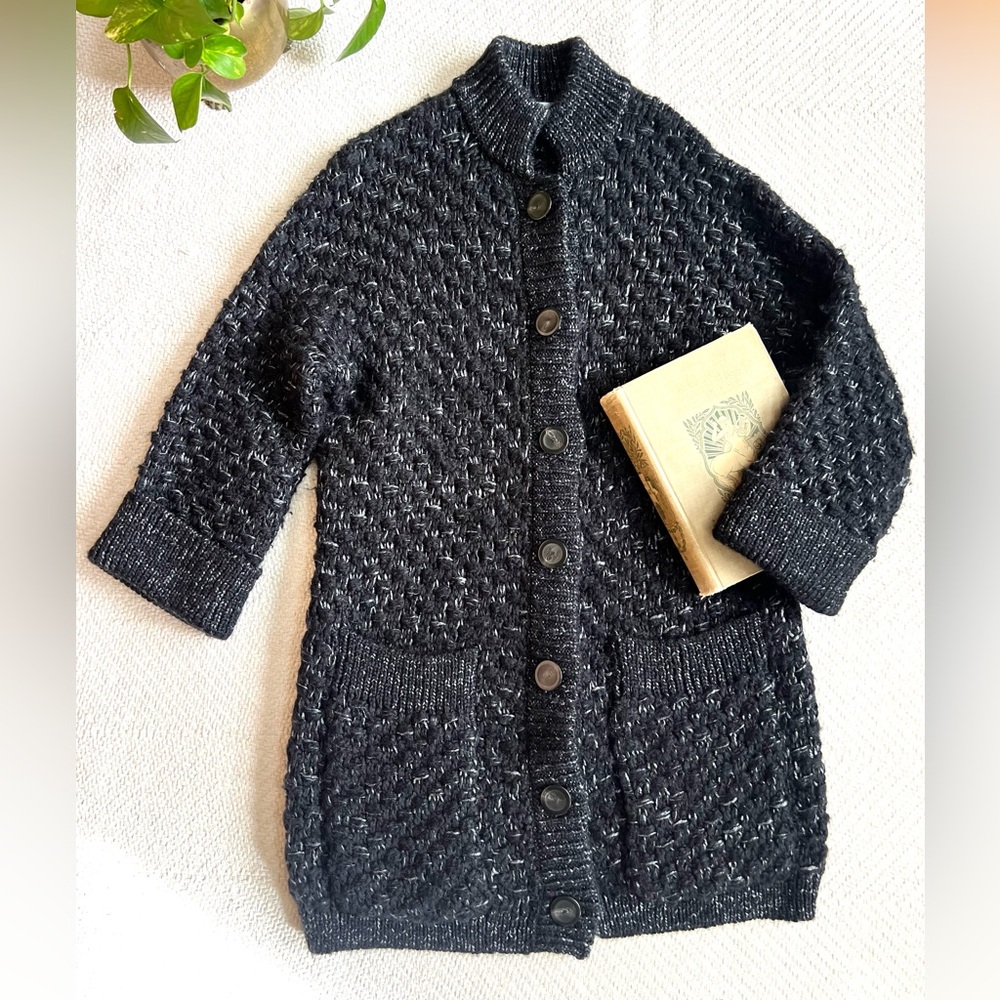 Classiques Entier Black & Silver Thick Knit Oversized Long Cardigan Jacket XS